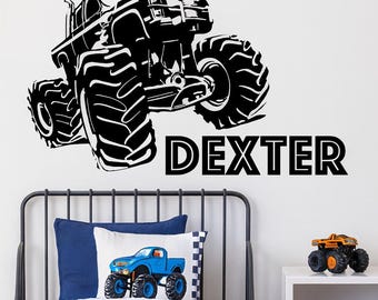 Personalized Monster Truck Name Wall Decal for Kids Custom Trucks Vinyl Wall Sticker for Boys Bedroom Nursery Playroom Wall Art Gift