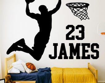 Personalized Basketball Wall Decal with Custom Name & Number NBA Kids Sports Room Decor Vinyl Basketball Sticker Boys Bedroom Wall Art