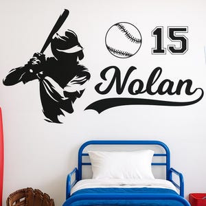 Personalized Baseball Name Wall Decal for Kids Room Custom Sports Bedroom Decor Boys Room Baseball Player & Number Vinyl Sticker Art Mural