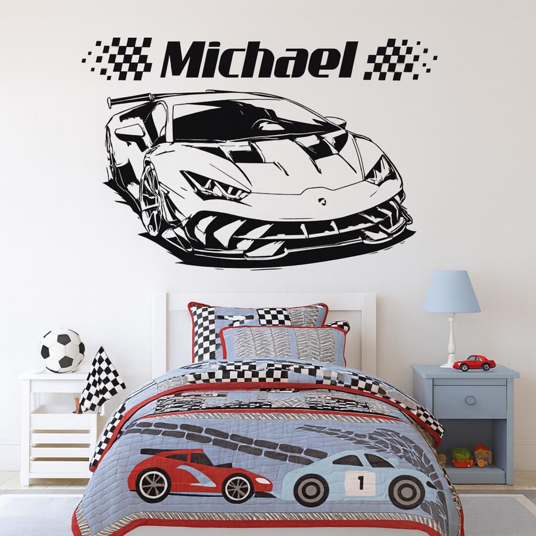 Custom Name Racing Car Wall Decal Personalized Kids Bedroom Vinyl ...