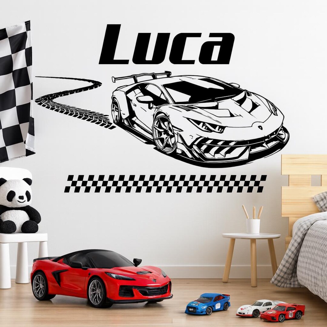 Personalized Racing Car Wall Decal Custom Name Kids Bedroom Decor Boys ...