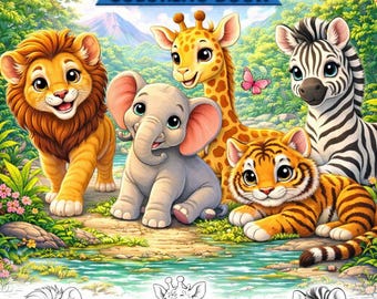 Jungledieren Kleurplaten voor kinderen, leeuw olifant tijger giraf zebra, afdrukbare pdf