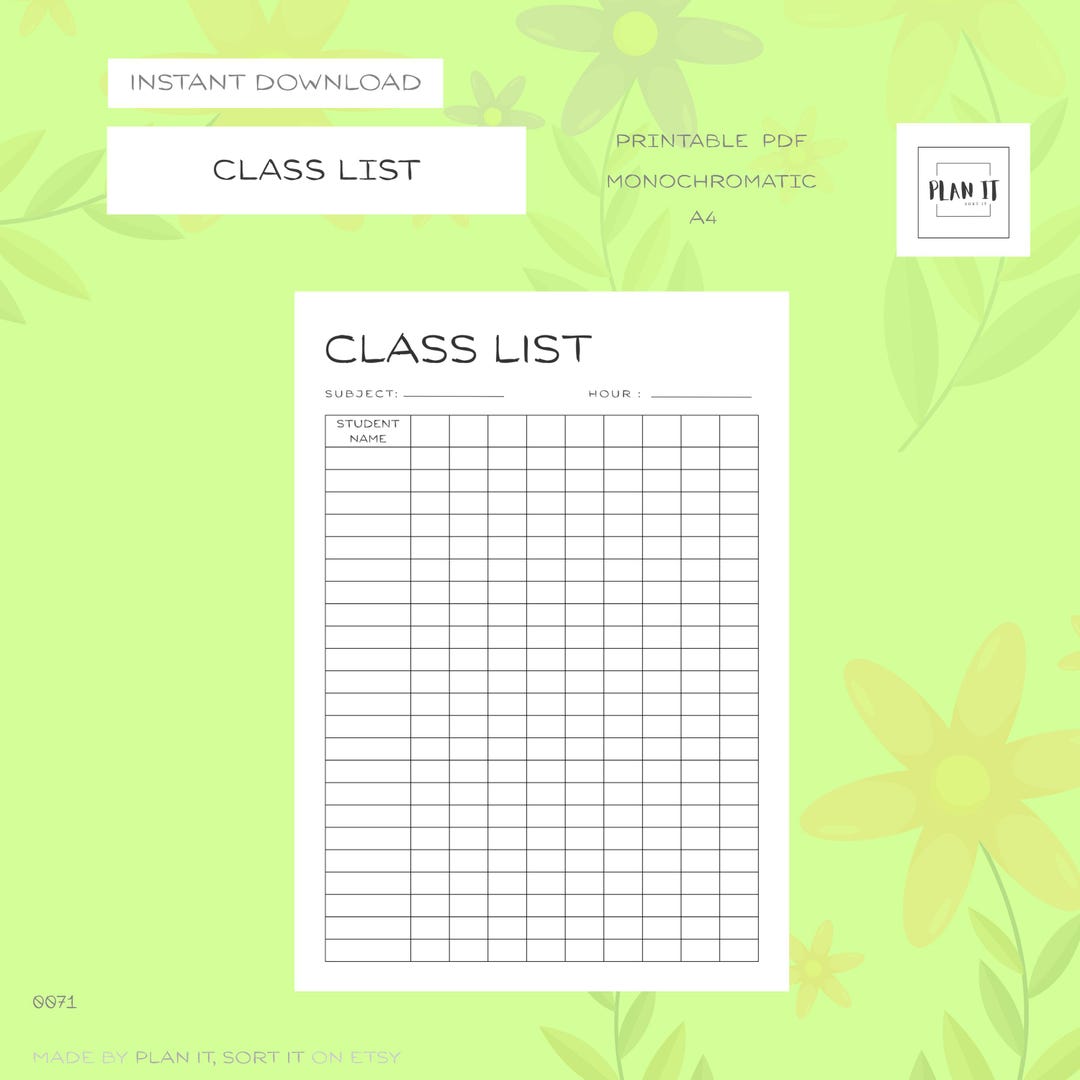 Teacher Education Class List Printable Portrait A4 - Etsy