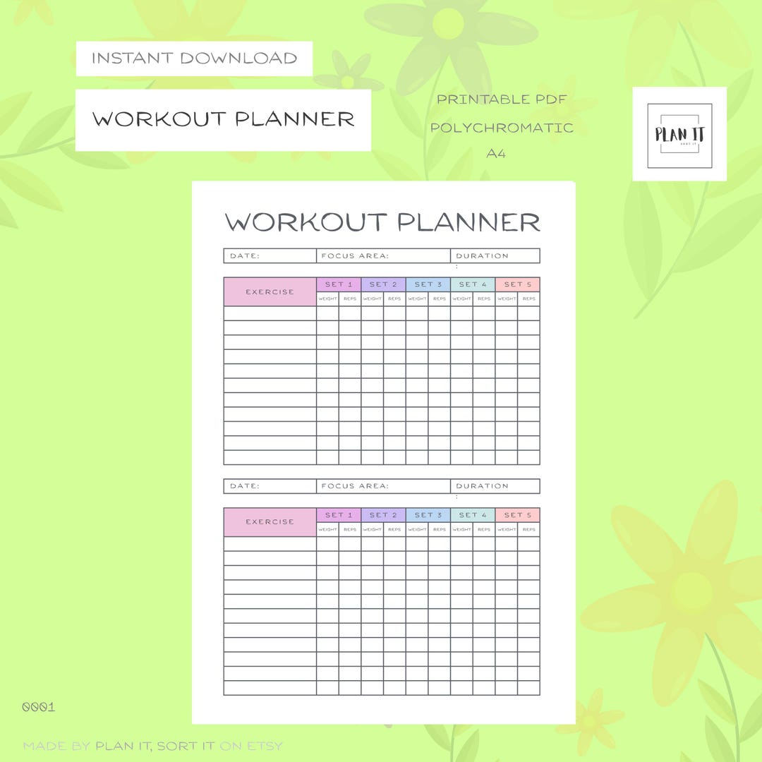 Workout Exercise Log Planner Template Printable Portrait A4 - Etsy