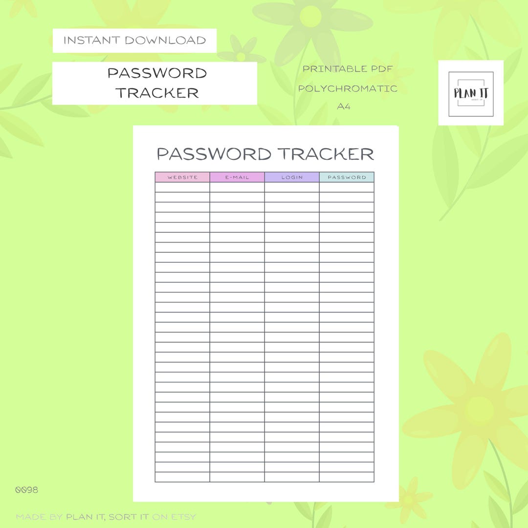 Password Tracker Log Template Printable Portrait A4 - Etsy