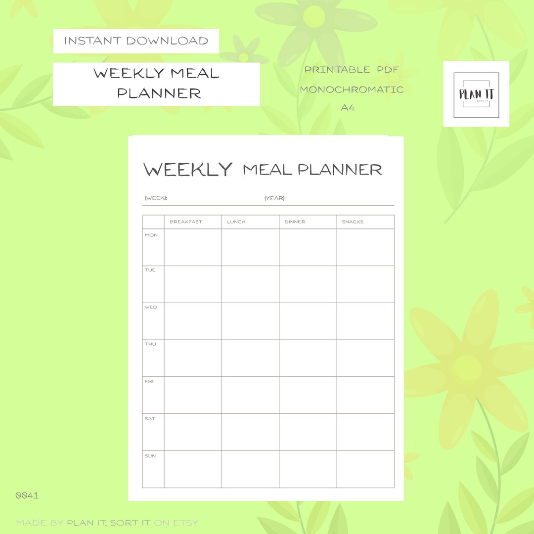 Weekly Meal Planner Template Printable Portrait A4 - Etsy Australia