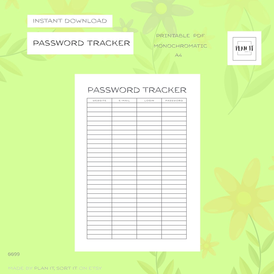 Password Tracker Log Template Printable Portrait A4 - Etsy