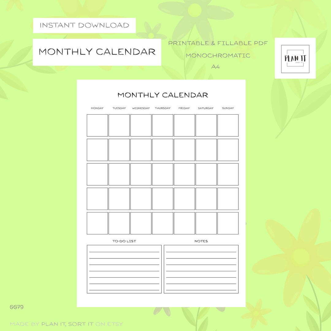 Druckvorlage: Undatierter A4 Kalender (PDF) - Etsy.de