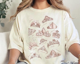 Camiseta con corona de princesa Disney en color retro y cómoda, camiseta de Disneyworld, camiseta de Cenicienta, Bella, Rapunzel, Ariel, Blancanieves, camiseta de viaje de Disney para niña