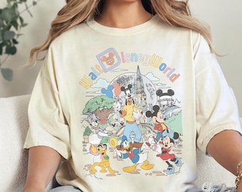 Camiseta retro de colores cómodos de Walt Disneyworld, camiseta vintage de Disneyworld, camiseta de Mickey y sus amigos, camisetas familiares para el viaje a Disneyworld 2026
