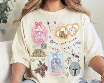 Retro Coquette Bow aquarel Disney Star Wars-personages shirt, Darth Vader Ewok ATAT R2D2 C3PO Tee, shirt Disneyworld, shirt Disney Trip