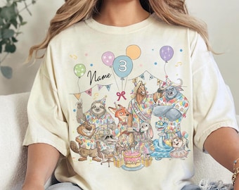 Gepersonaliseerde naam leeftijd Zootopia 2 verjaardagsshirt, Disney Judy Hopps Nick Wilde Gary De'Snake verjaardagscadeau cadeau, Disneyland familie T-shirts