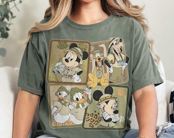 Camiseta vintage Disney Animal Kingdom Mickey y sus amigos, colores cómodos, camiseta retro Safari Mode, camisetas para viajes familiares Disney 2026, camiseta Disney