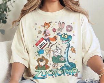 Maglietta retrò del gruppo Disney Zootropolis, maglietta di Nick Wilde e Judy Hopps, maglietta degli animali Disney, magliette dei personaggi di Zootropolis, maglietta del viaggio in famiglia Disney