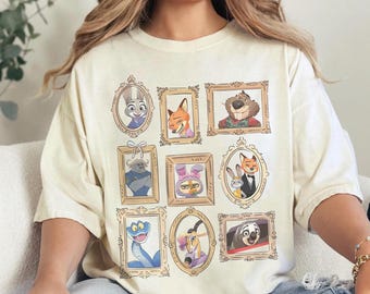 ディズニー ズートピア キャラクター コンフォートカラーシャツ、ニック・ワイルド ジュディ・ホップス シャツ、ディズニー ファミリー トリップ シャツ、ディズニーランド シャツ、ディズニーワールド シャツ