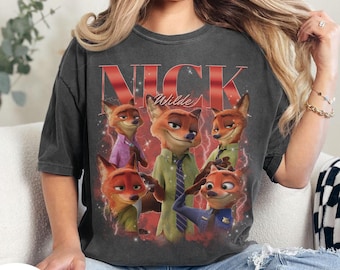 Camiseta vintage de Nick Wilde de Zootopia de Disneyland, camiseta de Judy Hopps y Nick Wilde, Disney Zootopia 2 2025, camisetas para viajes familiares a Disneyland 2025