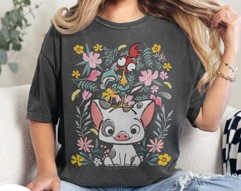 Disney Moana Shirt, Hei Hei and Pua Floral Comfort Colors Shirt, Moana Princess Shirt, Disney Trip, Disneyland Shirt, Disney World Shirts