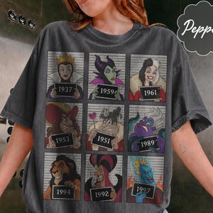 Comfort Colors® vintage Disney Villains T-shirt jaren 90, retro shirt Ursula Evil Queen Cruella, T-shirt Disney Villains, T-shirt Disneyland Family Trip