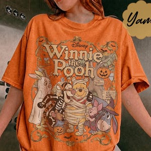 Vintage Winnie de Pooh Halloween-shirt, retro Disney T-shirt voor het griezelige seizoen, Comfort Colors Pooh Bear and Friends kostuumshirt, Disney T-shirt