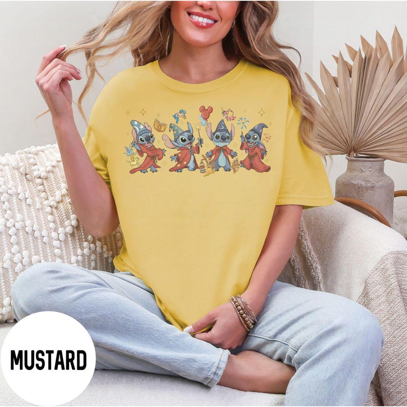 Comfort Color Stitch Sorcerer Shirt, Disney Fantasia Tee, Lilo & Stitch Imagination Wizard, Stay Magical Tee, WDW Disneyland Trip 2026 Shirt Mustard