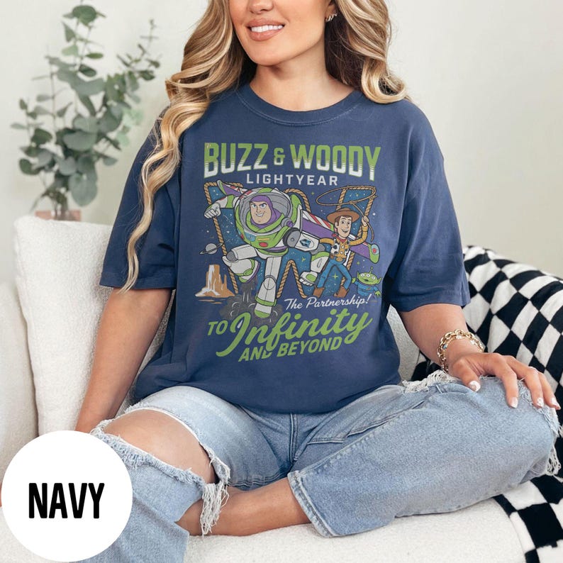 Retro Buzz And Woody Lightyear Shirt, To Infinity And Beyond Shirt, Toy Story Shirt, Disney Pixar Shirt, Disneyland Family Trip 2026 Tees Navy