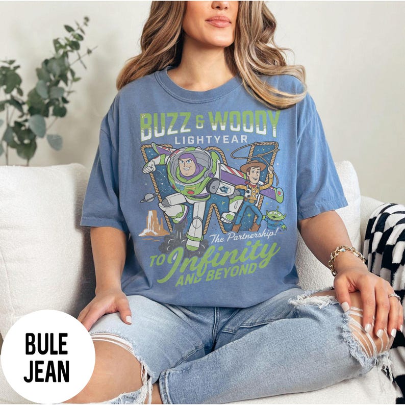 Retro Buzz And Woody Lightyear Shirt, To Infinity And Beyond Shirt, Toy Story Shirt, Disney Pixar Shirt, Disneyland Family Trip 2026 Tees Blue Jean