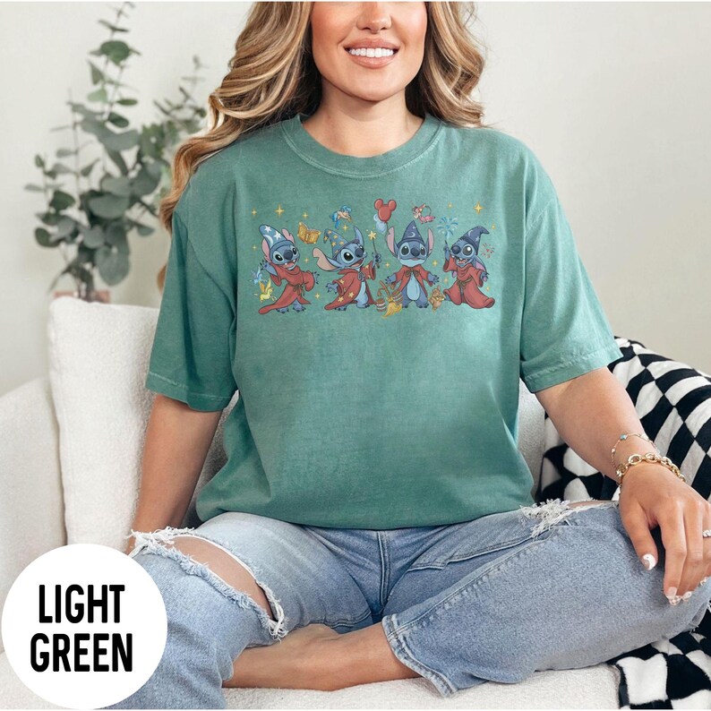 Comfort Color Stitch Sorcerer Shirt, Disney Fantasia Tee, Lilo & Stitch Imagination Wizard, Stay Magical Tee, WDW Disneyland Trip 2026 Shirt LightGreen