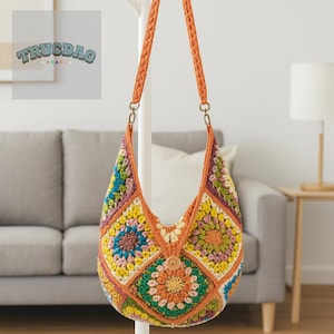 Crochet Granny Square Bag Pattern PDF – Colorful Boho Shoulder Purse Tutorial