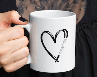 Personalized Heart Mug – Custom Text Coffee Cup – Valentine’s Day Gift for Couples, Wife, Husband, Best Friend