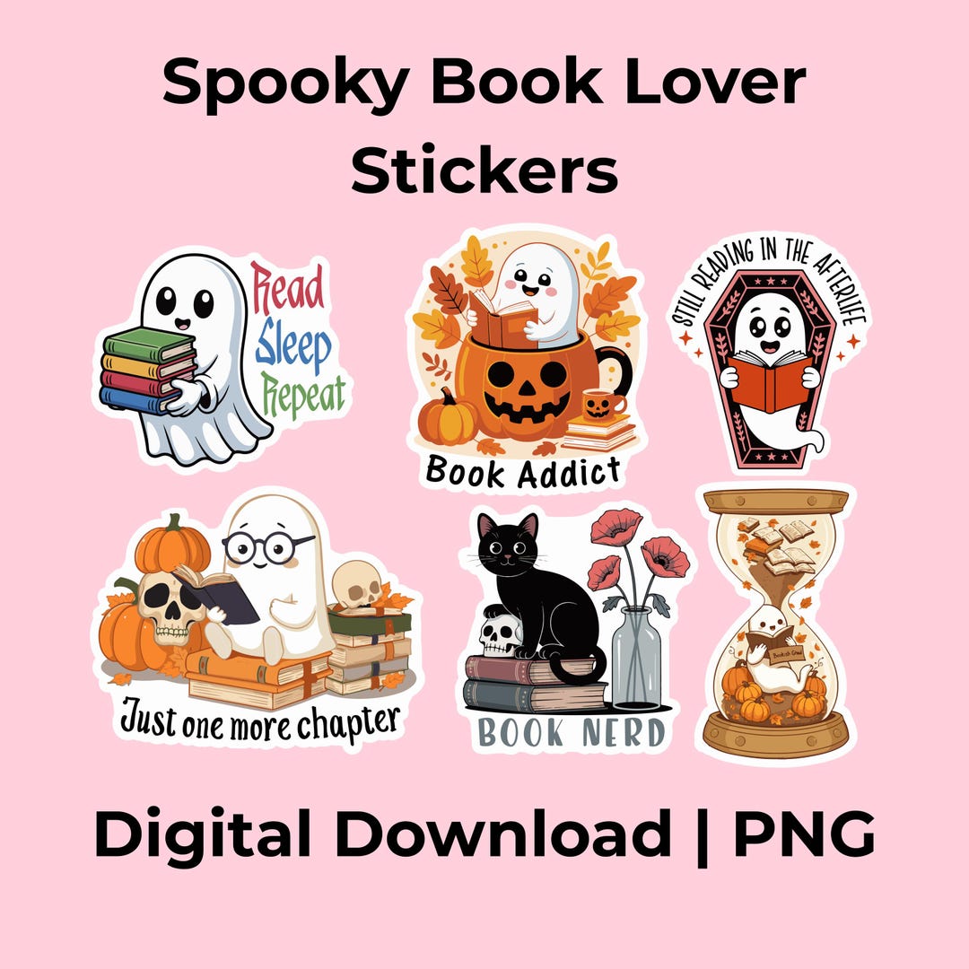 不気味な幽霊と読書好きのためのステッカー｜ハロウィン読書クリップアート（デジタルダウンロード） - Etsy 日本
