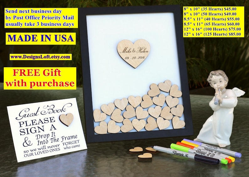 Wedding Guest Book Alternative Personalized Wedding Guest Book Drop Box Wedding Guest Book Guest Book Drop Box Hearts Guest Book image 2