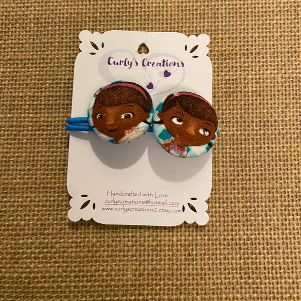 Set of 2 Doc McStuffins Inspired Fabric Button Hair Ties