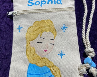 Hand Painted Elsa from Frozen Inspired Crossbody Bag - Free Personalization