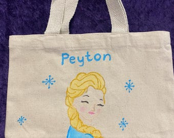 Hand Painted Elsa from Frozen Inspired Small Tote - Free Personalization