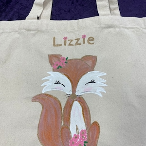 Hand Painted Fox Tote Bag - Free Personalization