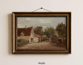 Vintage Country Print: Cottage Landscape Wall Art (Digital Download)