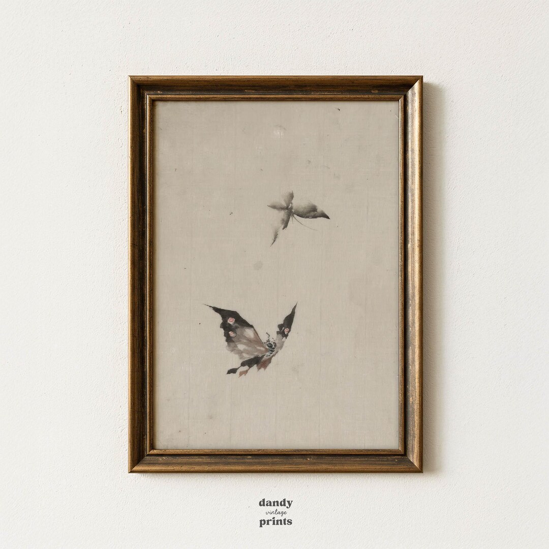 Cottagecore Vintage Butterfly Art Print: Japanese Minimalist Neutral ...
