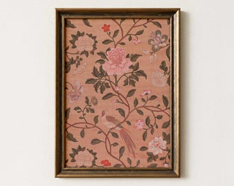 Vintage Chinoiserie Tapestry Wall Art: Botanical Pink Rug Pattern (Digital Download)