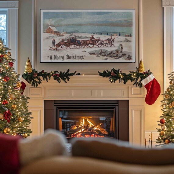 レトロなクリスマスTVアート：ヴィンテージ風景の季節のフレーム装飾