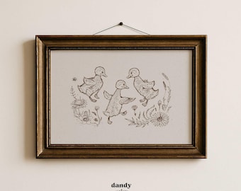 Duck Wall Art Print: Brown Vintage Cottage Core Nursery Decor (Digital Download)