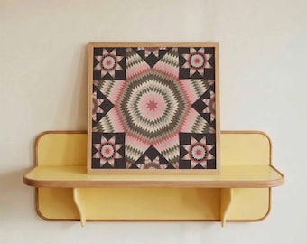 Vintage Textile Art Print: Pink Quilt Cottagecore Decor (Digital Download)