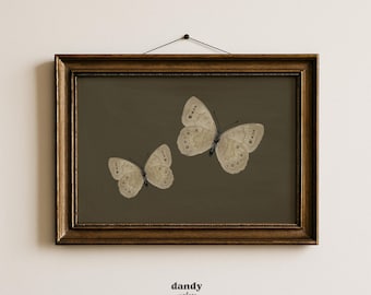 Dark Vintage Butterfly Art Print: Green Cottage Core Wall Decor (Digital Download)