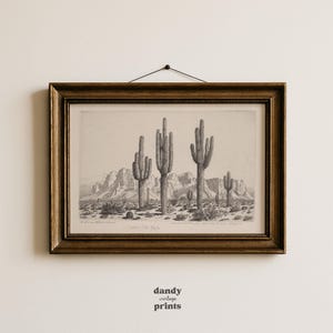 Vintage Western Wall Art Print: Black and White Desert Sketch (Digital Download)