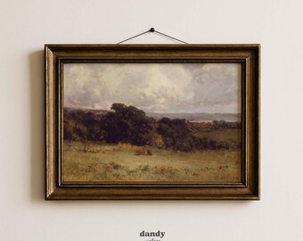Vintage Landscape Oil Painting: French Country Rustic Wall Art (Digital Download)