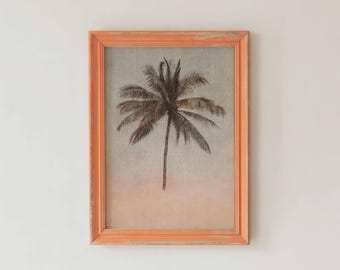 Lámina de palmera vintage: Decoración costera tropical (Descarga digital)