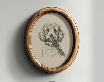 Impressão artística de cachorro Cockapoo: decoração de parede com esboço minimalista Cottagecore (download digital)