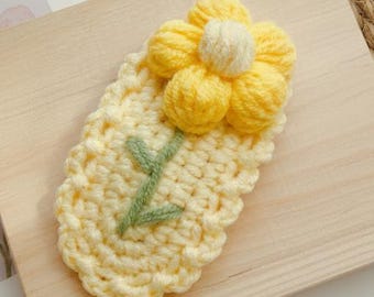 Crochet Flower Hair Clip – Handmade Pastel Yarn BB Clip