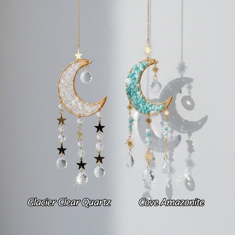 Crystal Moon Suncatcher, Rainbow Maker Window Hanging, Boho Wall Decor ...