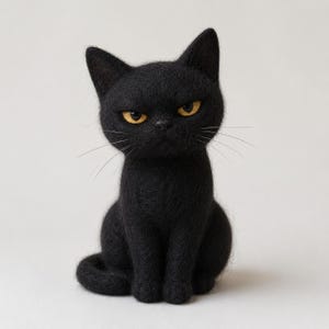 Figura de gato negro hecha a mano con fieltro de aguja / Mini escultura de gato de lana, decoración gótica de gato, lindo regalo coleccionable
