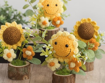 Handmade Crochet Plant, Finished Crochet Flower Pot, Personalized Gift, Everlasting Sunflower for Desk, Cozy Home Decor, Unique Gift